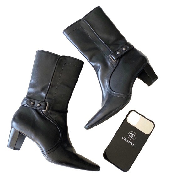 Cole Haan ✦ Buckled Moto Heeled Engineer Boots ✦ Black Leather ✦ Size 7 ✦ - Picture 2 of 12